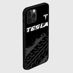 Чехол для iPhone 12 Pro Tesla speed на темном фоне со следами шин посереди, цвет: 3D-черный — фото 2