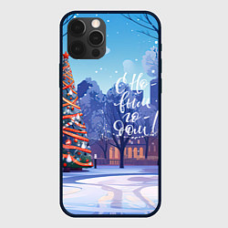 Чехол для iPhone 12 Pro С новым годом зимний пейзаж, цвет: 3D-черный