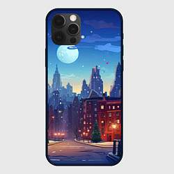 Чехол для iPhone 12 Pro Ночной новогодний город, цвет: 3D-черный