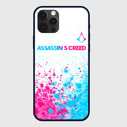Чехол для iPhone 12 Pro Assassins Creed neon gradient style посередине, цвет: 3D-черный