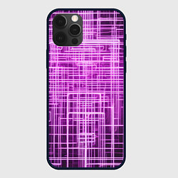 Чехол для iPhone 12 Pro Фиолетовые неоновые полосы киберпанк, цвет: 3D-черный