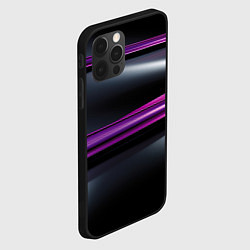 Чехол для iPhone 12 Pro Фиолетовые полосы на черном фоне, цвет: 3D-черный — фото 2