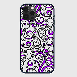 Чехол для iPhone 12 Pro Фиолетовые кружевные узоры, цвет: 3D-черный