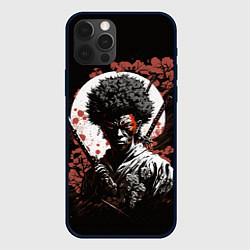 Чехол для iPhone 12 Pro Черный самурай на фоне луны, цвет: 3D-черный