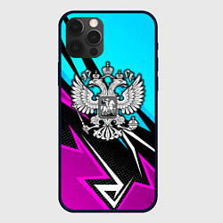 Чехол для iPhone 12 Pro Герб рф - неоновый, цвет: 3D-черный