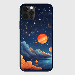 Чехол для iPhone 12 Pro Нарисованный космос, цвет: 3D-черный