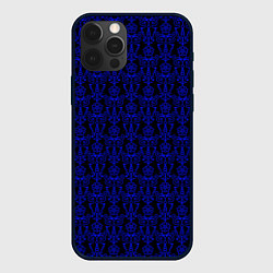 Чехол для iPhone 12 Pro Чёрно-синий узоры, цвет: 3D-черный
