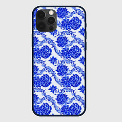 Чехол для iPhone 12 Pro Гжель классика, цвет: 3D-черный