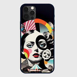 Чехол для iPhone 12 Pro Женщина и животные винтажный коллаж, цвет: 3D-черный