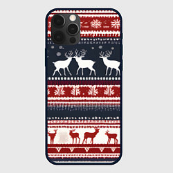 Чехол для iPhone 12 Pro Олени белые и красные свитер новогодний, цвет: 3D-черный