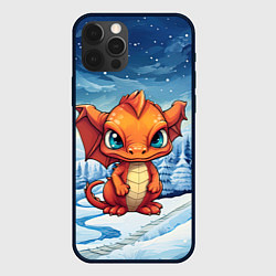 Чехол для iPhone 12 Pro Оранжевый строгий дракон, цвет: 3D-черный
