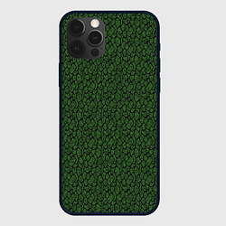 Чехол для iPhone 12 Pro Тёмно-зелёный паттерн, цвет: 3D-черный