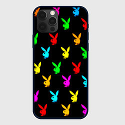 Чехол для iPhone 12 Pro Playboy pattern неон, цвет: 3D-черный