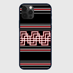 Чехол для iPhone 12 Pro Греческие линии красные и белые, цвет: 3D-черный