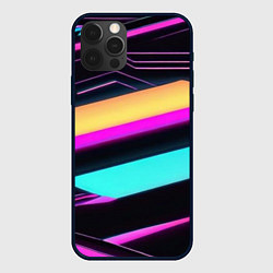 Чехол для iPhone 12 Pro Косые полосы неона, цвет: 3D-черный