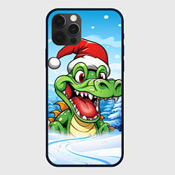 Чехол для iPhone 12 Pro Веселый дракон на фоне зимы, цвет: 3D-черный