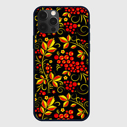 Чехол для iPhone 12 Pro Хохломская роспись золотистые листья чёрном фоне, цвет: 3D-черный