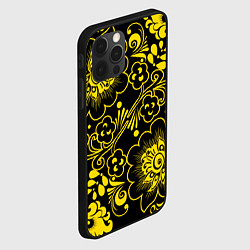 Чехол для iPhone 12 Pro Хохломская роспись золотые цветы на чёроном фоне, цвет: 3D-черный — фото 2