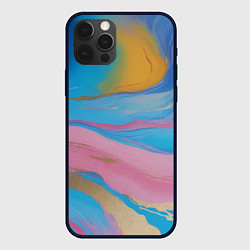Чехол для iPhone 12 Pro Жидкая синяя и розовая краска, цвет: 3D-черный