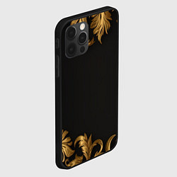 Чехол для iPhone 12 Pro Золотые объемные листья на черном, цвет: 3D-черный — фото 2