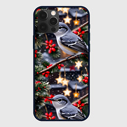 Чехол для iPhone 12 Pro Рождественская птица пересмешник, цвет: 3D-черный