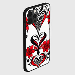 Чехол для iPhone 12 Pro Красный узор сердце, цвет: 3D-черный — фото 2