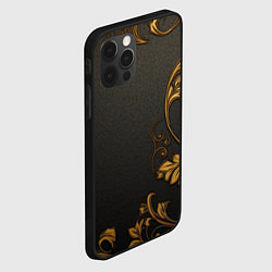 Чехол для iPhone 12 Pro Объемные золотые узоры на черной ткани лепнина, цвет: 3D-черный — фото 2
