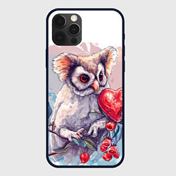 Чехол для iPhone 12 Pro Сова с сердечком, цвет: 3D-черный
