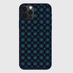 Чехол для iPhone 12 Pro Паттерн сине-зелёный лепестки, цвет: 3D-черный