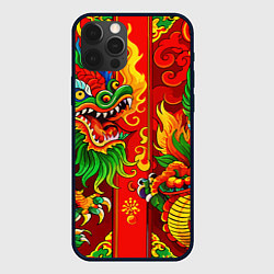 Чехол для iPhone 12 Pro Японский традиционный красный дракон золотой узор, цвет: 3D-черный