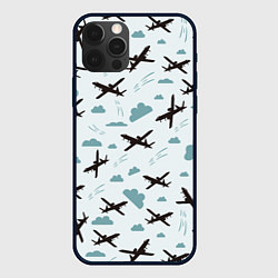 Чехол для iPhone 12 Pro Самолет в облаках паттерн, цвет: 3D-черный