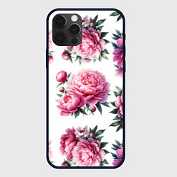Чехол для iPhone 12 Pro Розовые цветы пиона, цвет: 3D-черный