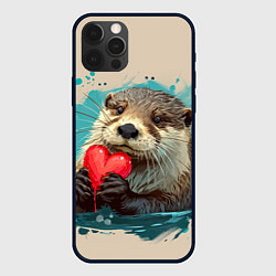 Чехол для iPhone 12 Pro Выдра с сердечком, цвет: 3D-черный