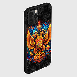 Чехол для iPhone 12 Pro Золотой яркий герб России, цвет: 3D-черный — фото 2
