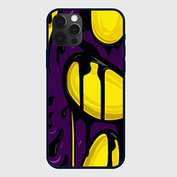 Чехол для iPhone 12 Pro Желтые яркие пятна краски на фиолетовом, цвет: 3D-черный