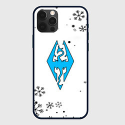 Чехол для iPhone 12 Pro Skyrim logo winter, цвет: 3D-черный
