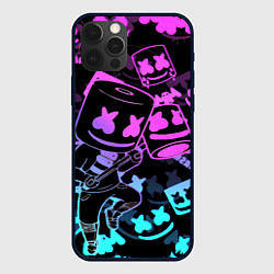 Чехол для iPhone 12 Pro Marshmello neon pattern, цвет: 3D-черный