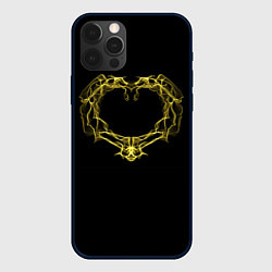 Чехол для iPhone 12 Pro Сердце желтыми энергетическими линиями на черном, цвет: 3D-черный