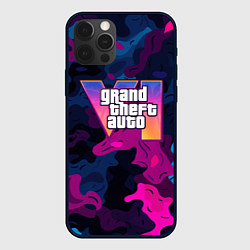 Чехол для iPhone 12 Pro Gta лого синий и фиолетовый камуфляж, цвет: 3D-черный