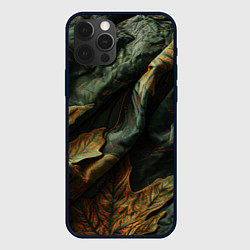 Чехол для iPhone 12 Pro Реалистичный охотничий камуфляж из ткани и листьев, цвет: 3D-черный