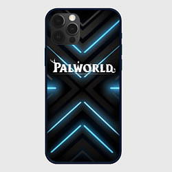 Чехол для iPhone 12 Pro Palworld logo на фоне синего неона, цвет: 3D-черный