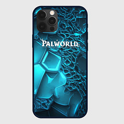 Чехол для iPhone 12 Pro Palworld логотип на ярких синих неоновых плитах, цвет: 3D-черный