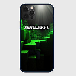 Чехол для iPhone 12 Pro Minecraft logo зеленые яркие плитки, цвет: 3D-черный