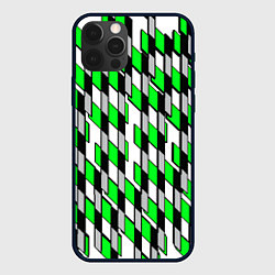 Чехол для iPhone 12 Pro Киберпанк узор чёрно-зелёный на белом фоне, цвет: 3D-черный