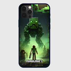 Чехол iPhone 12 Pro Minecraft зеленый монстр с яркими глазами