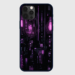Чехол для iPhone 12 Pro Киберпанк светящиеся фиолетовые элементы, цвет: 3D-черный