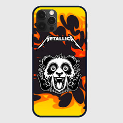 Чехол для iPhone 12 Pro Metallica рок панда и огонь, цвет: 3D-черный