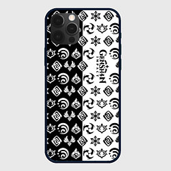 Чехол для iPhone 12 Pro Genshin Impact - black and white, цвет: 3D-черный
