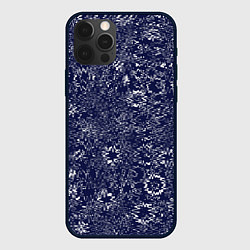 Чехол для iPhone 12 Pro Тёмно-синий с белым абстрактный искажение, цвет: 3D-черный