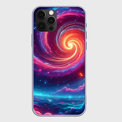 Чехол для iPhone 12 Pro Яркая неоновая галактика - нейросеть, цвет: 3D-светло-сиреневый